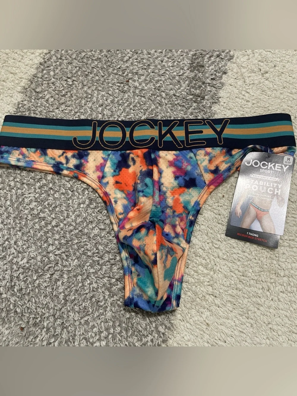 Jockey Multicolor Tie-Dye Thong with Striped Waistband size Large